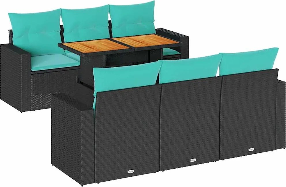 vidaXL 7 részes fekete polyrattan kerti ülőgarnitúra párnával