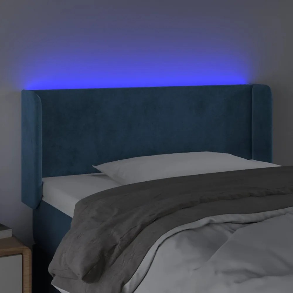 sötétkék bársony LED-es fejtámla 93 x 16 x 78/88 cm