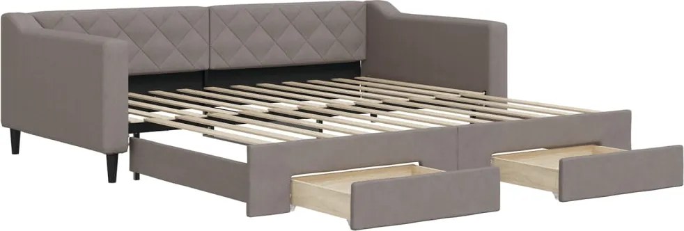 vidaXL tópszínű kihúzható szövet heverő fiókkal 100 x 200 cm