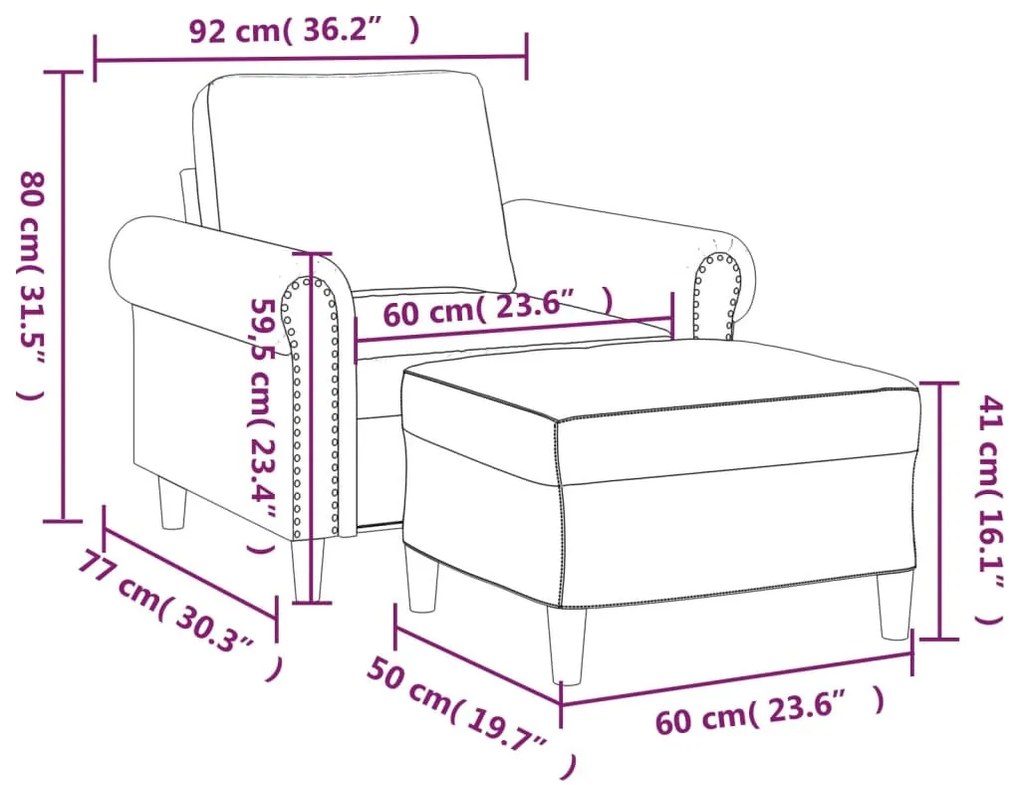 vidaXL világosszürke bársony kanapéfotel lábtartóval 60 cm
