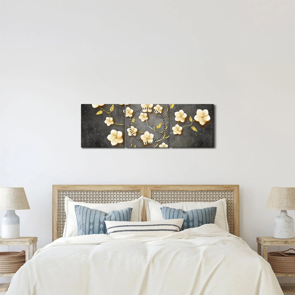 Kép - Aranybokor fekete háttéren (órával) (90x30 cm)