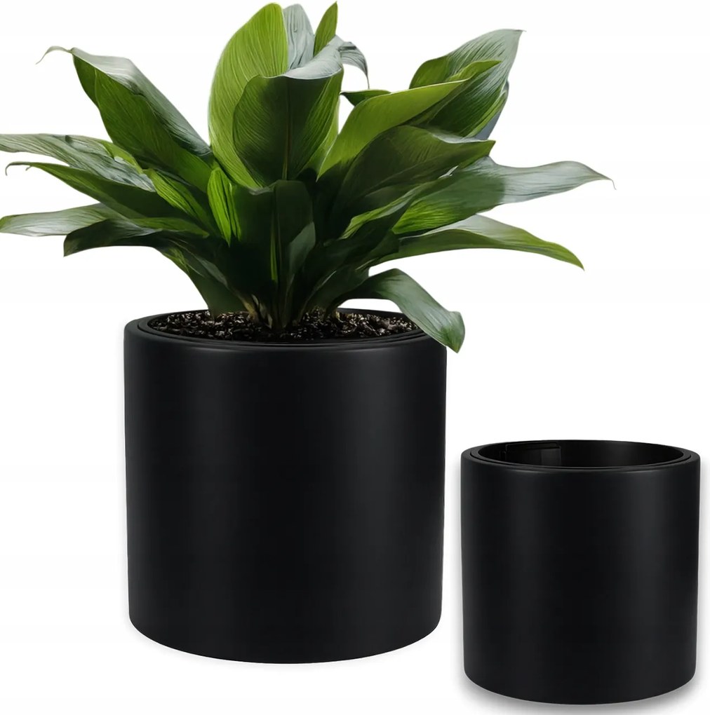 Kerti Kaspó Nagy 40 CM Terasz Betéttel Fekete Antracit Modern