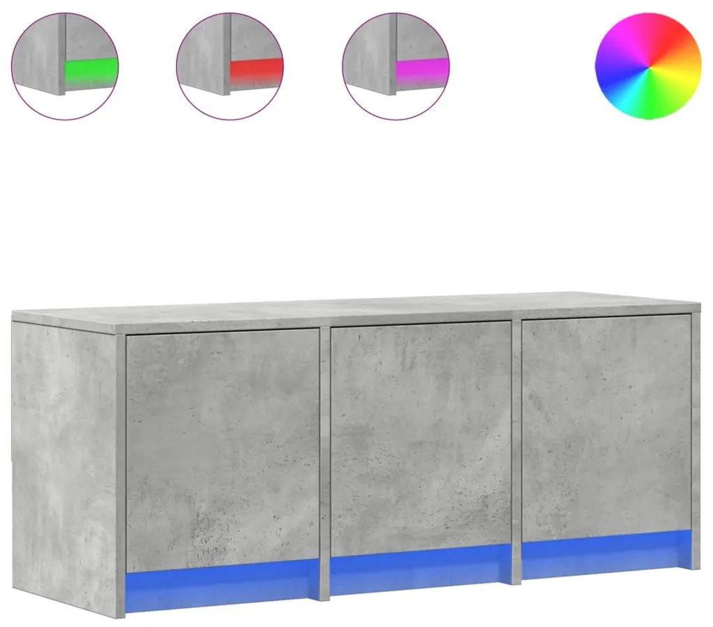 betonszürke szerelt fa TV-szekrény LED-ekkel 97 x 34 x 40 cm