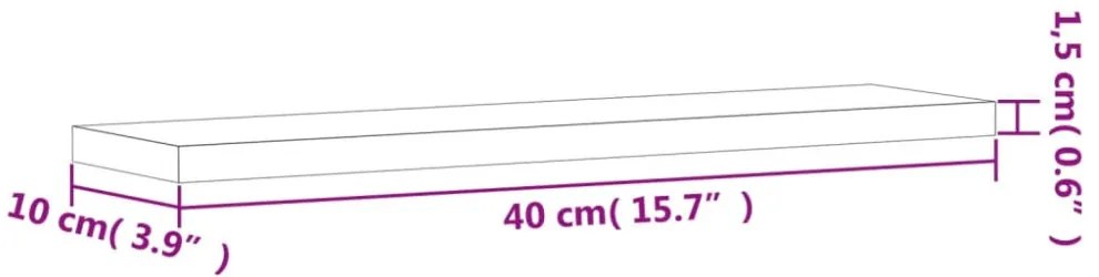4 db szürke sonoma színű szerelt fa fali polc 40 x 10 x 1,5 cm