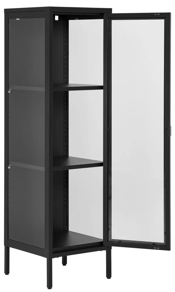 Brisbane keskeny vitrin, 1 üvegajtó, acél, fekete 40x35x140 cm