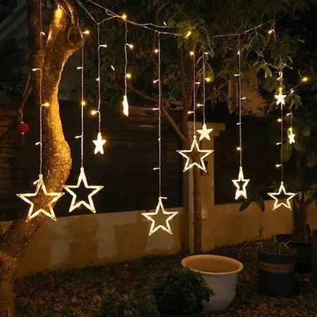 Karácsonyi LED fényfüggöny, LED csillagok, karácsonyi fények, füzér lámpa, Kiscsillag - Nagy Csillag 3m 120 Leddel Fényfüzér