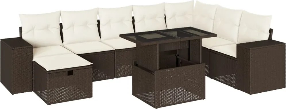 vidaXL 9 részes barna polyrattan kerti ülőgarnitúra párnákkal