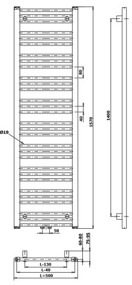 Bruckner - Fürdőszoba radiátor ALBRECHT 657W/230V 50x157 cm matt fekete