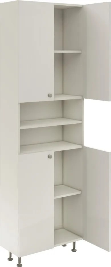 Zaria 4 ajtós fürdőszobai magasszekrény, Fényes fehér / Fehér, MDF, 60 x 27 x 190 cm