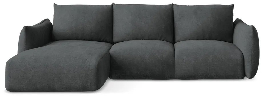 Sötétszürke zsenília kinyitható sarokkanapé (bal oldali-heverő résszel) Leila – Makamii