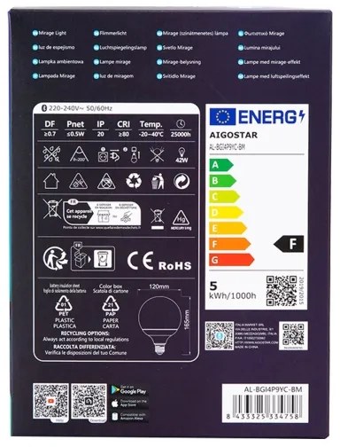 LED RGBW Dimmelhető izzó MESH G120 E27/4,9W/230V 2700-6500K + távirányító - Aigostar