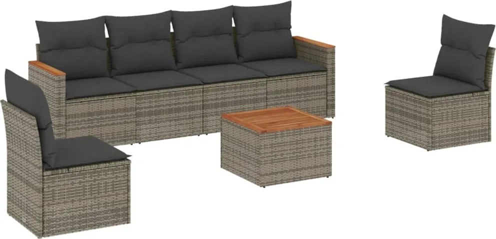 vidaXL 7 részes szürke polyrattan kerti ülőgarnitúra párnákkal