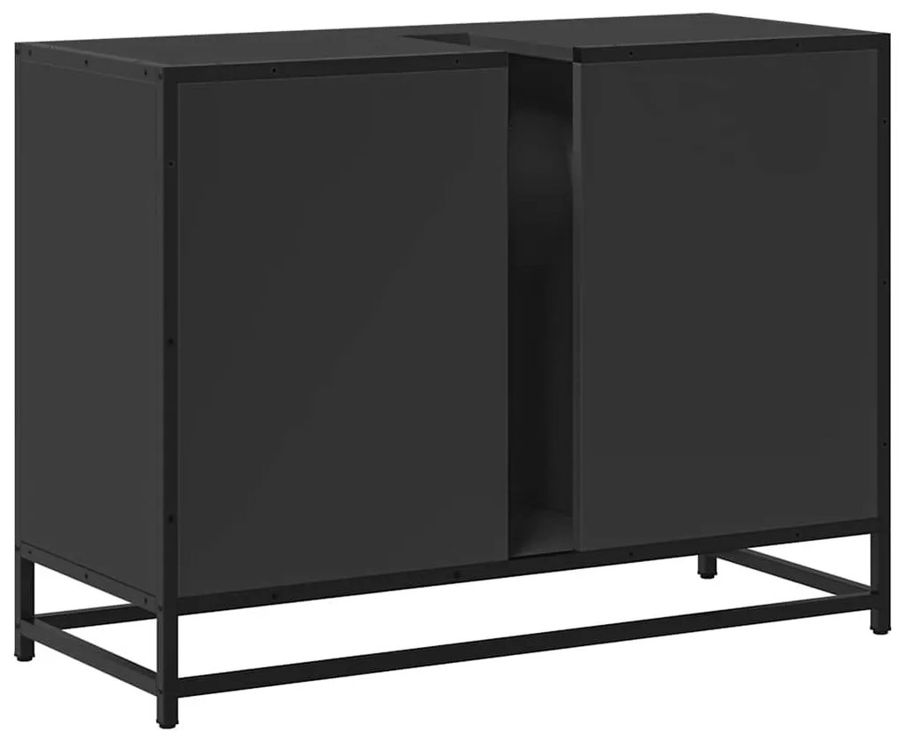 fekete szerelt fa fürdőszobai mosdószekrény 80 x 33 x 60 cm