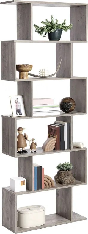 Könyvespolc, tárolópolc, 6 szintes, szürkés barna 70x24x190cm