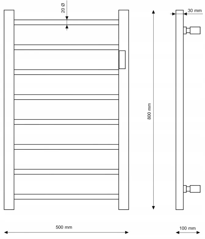 Erga Pago, elektromos fűtőelem 500x800 mm digitális termosztáttal álló vagy falra szerelhető, 200W, fekete matt, ERG-RESA/800/500/BLACK/EL