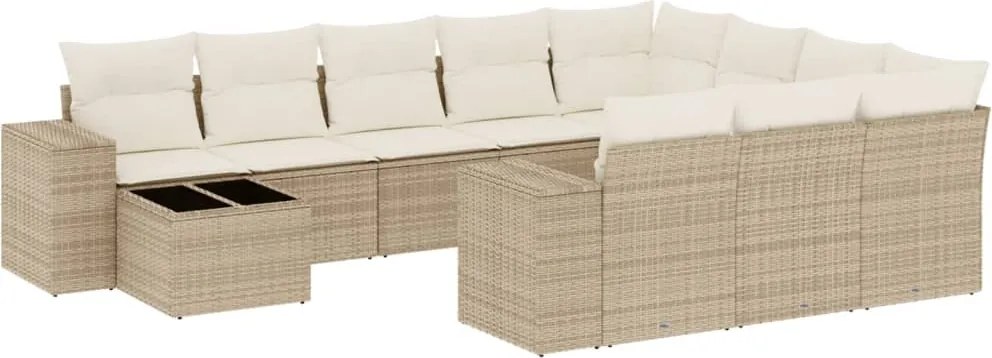 vidaXL 11 részes bézs polyrattan kerti ülőgarnitúra párnákkal