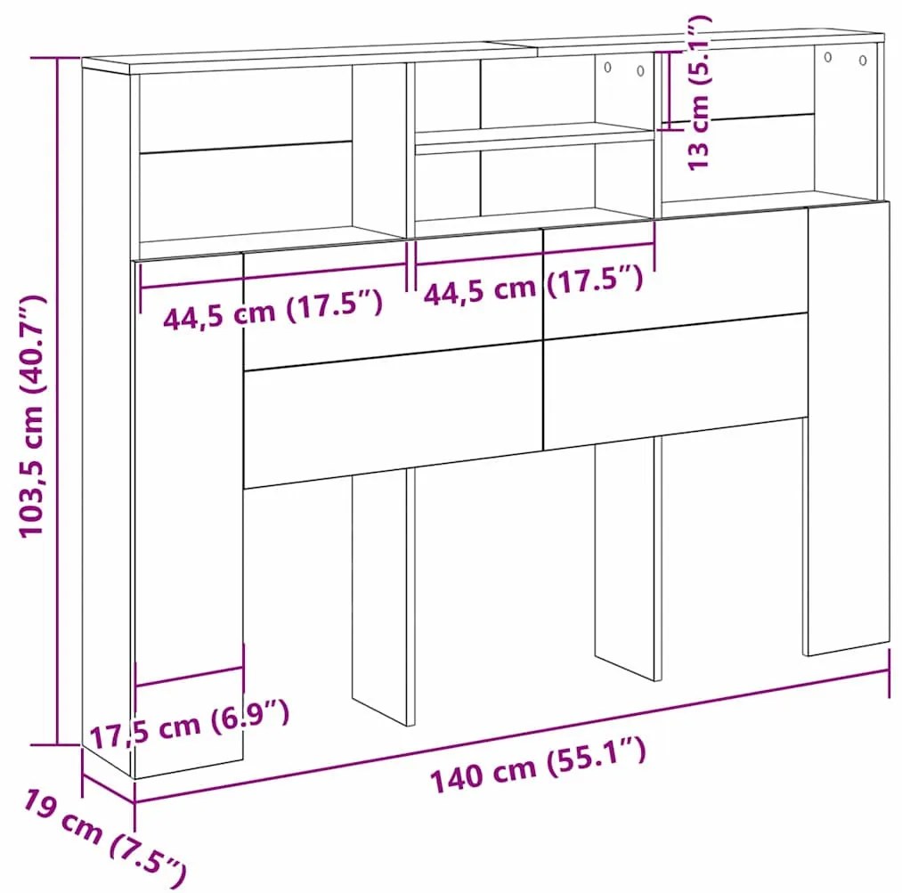 Fejhajtó szekrény Musta tammi 140 x 19 x 103.5 cm Műanyag Fa