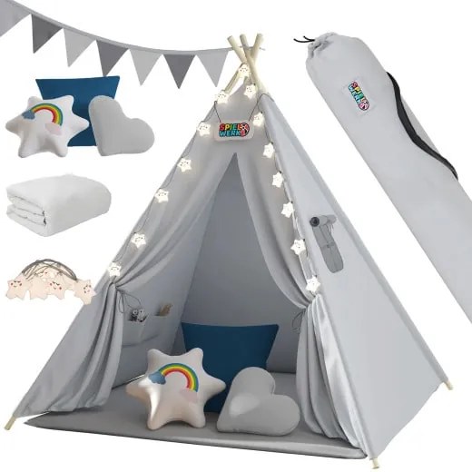 Spielwerk® Teepee gyereksátor 160x120x120cm - szürke