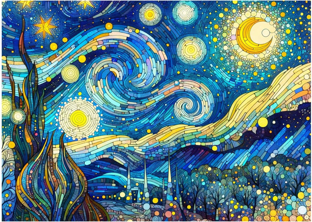 Kép – Csillagos éjszaka mozaikja (70x50 cm)