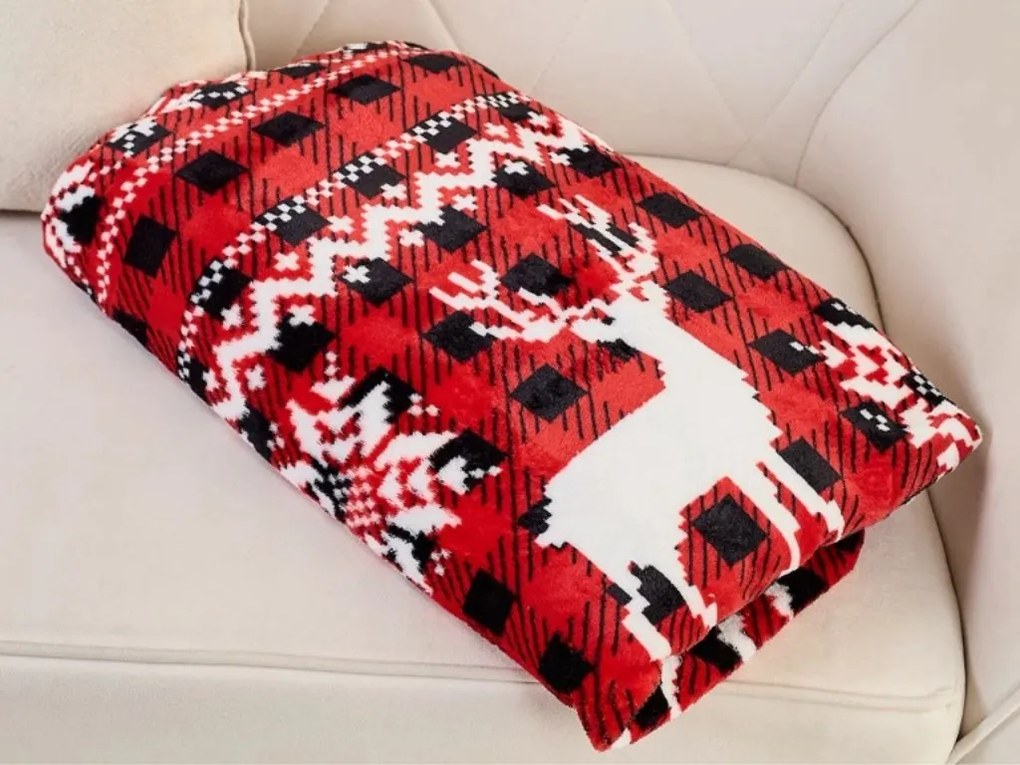 Karácsonyi mikroplüss sherpa pléd NORDIC DEERS, piros Méret: 160 x 200 cm