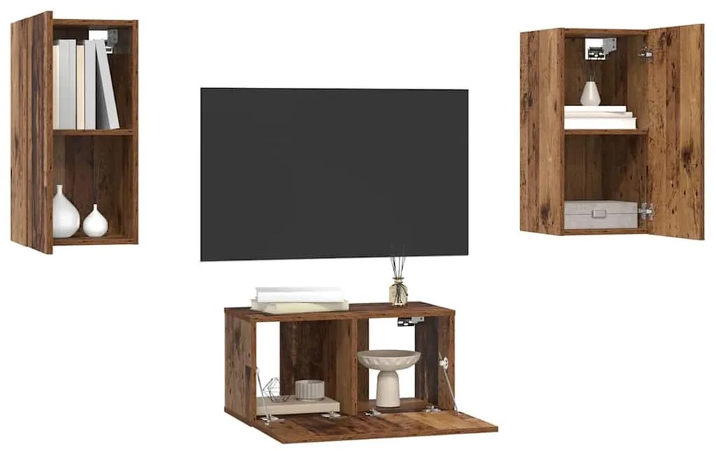 TV szekrény garnitúra 3 pcs Régi fa 60 x 30 x 30 cm Faanyag