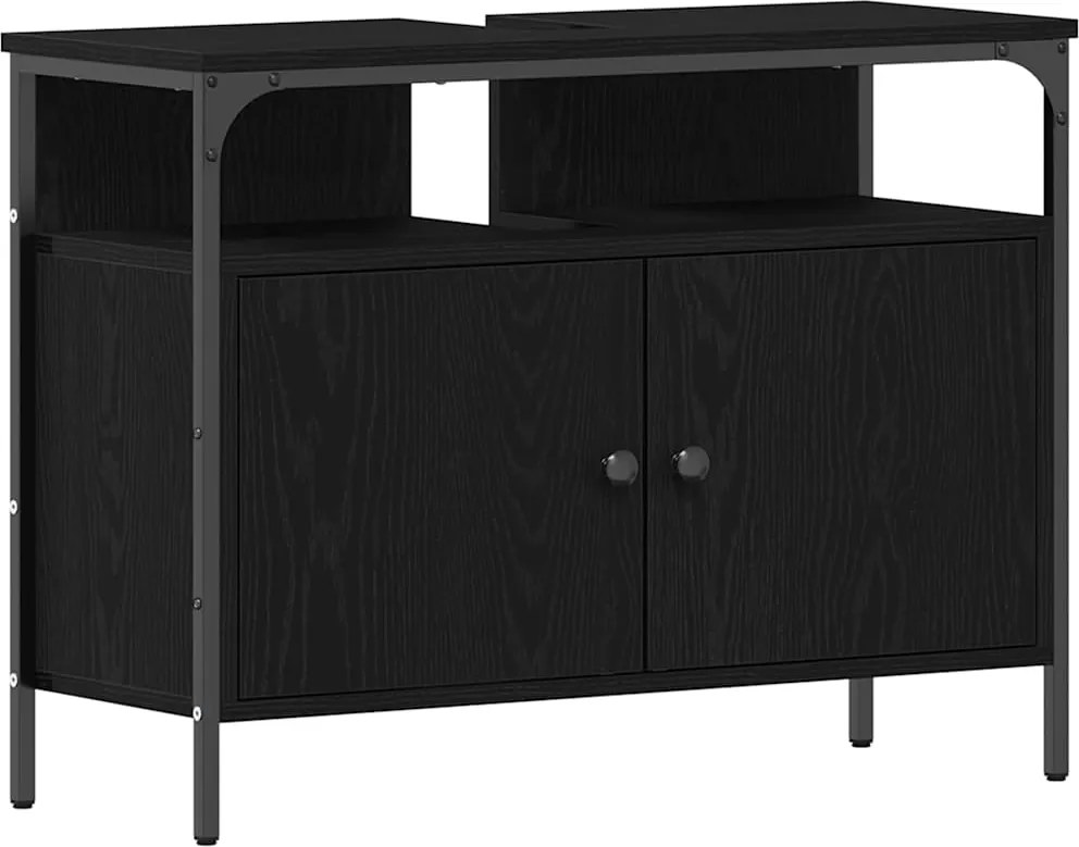 vidaXL Fürdőszobai mosdószekrény Musta tammi 80 x 30 x 60 cm Faanyag