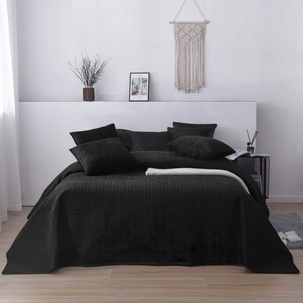 Dekoratív ágytakaró Moxie 200x220 velvet fekete