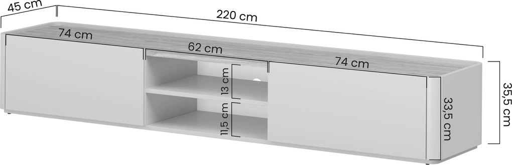 Elivo TV-szekrény 220 cm fiókkal - eukaliptusz / baltic dune tölgy
