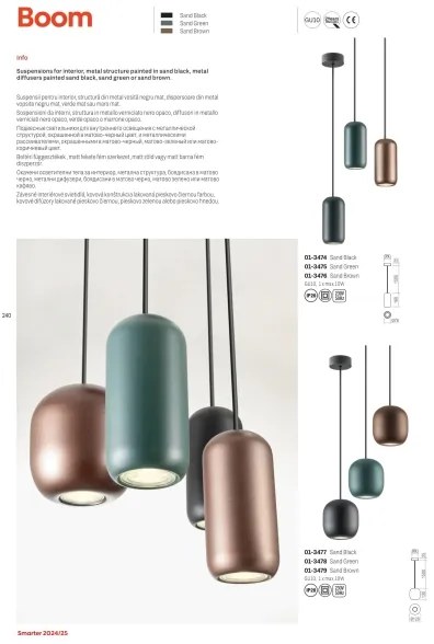 Redo 01-3478 - Csillár zsinóron BOOM 1xGU10/10W/230V átm. 12 cm zöld