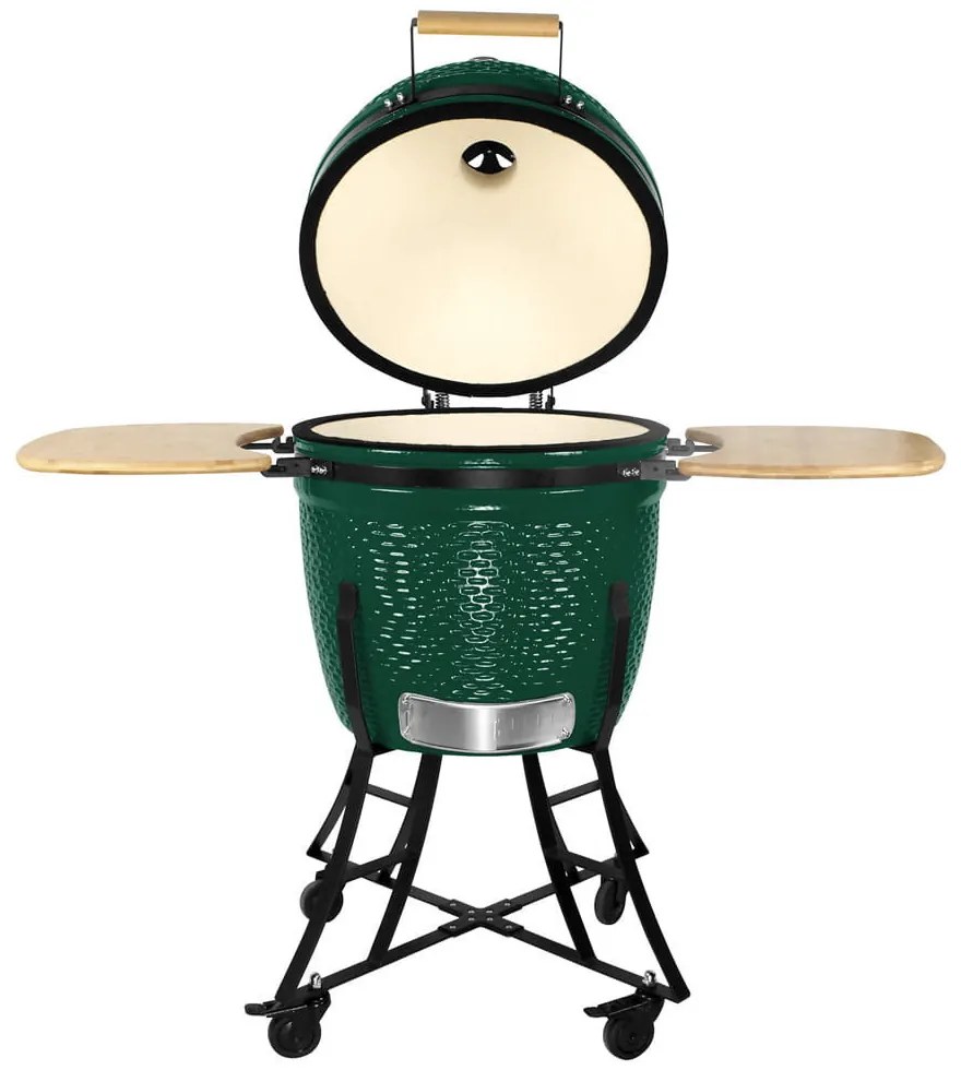 Kerámia faszéngrill oldalpolcokkal, 46 cm ráccsal