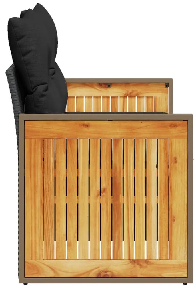2 személyes fekete polyrattan kerti kanapé párnával