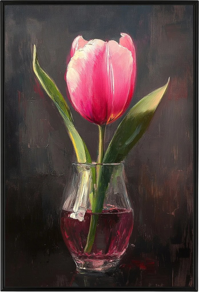 Poszter Keret Alumínium Olaj Dekoráció Természet Virág Rózsaszín Tulipán 40x60