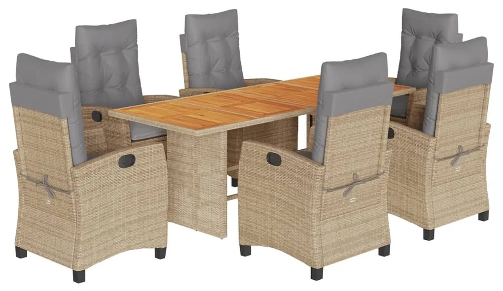 7 részes vegyes bézs polyrattan kerti étkezőgarnitúra párnákkal