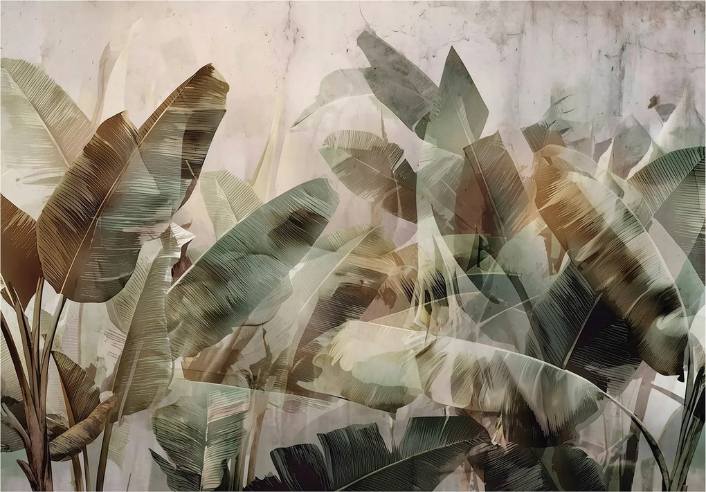 Fotótapéta Levelek Beton Dzsungel Hálószoba Nappali Tapéta Flizelina 150x105