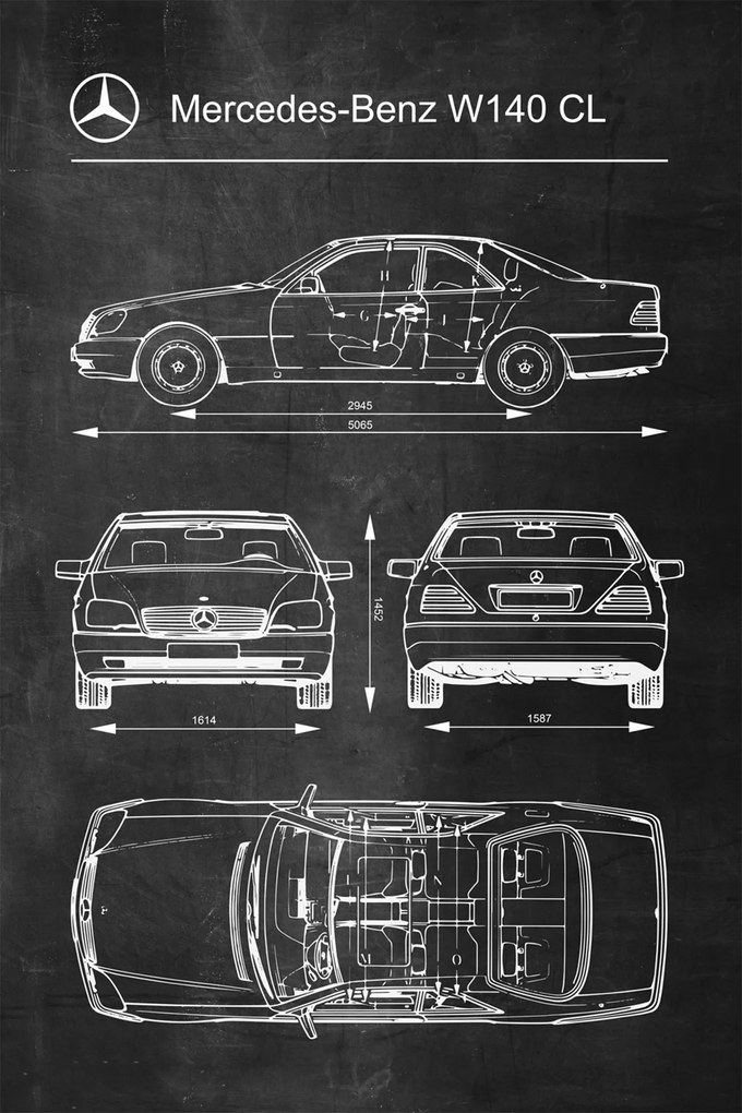 Poszter Mercedes-Benz W140 CL Retro A1+ diagram