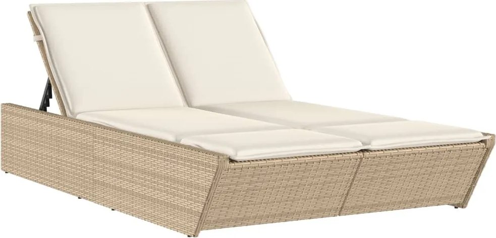 vidaXL bézs polyrattan dupla napozóágy párnával