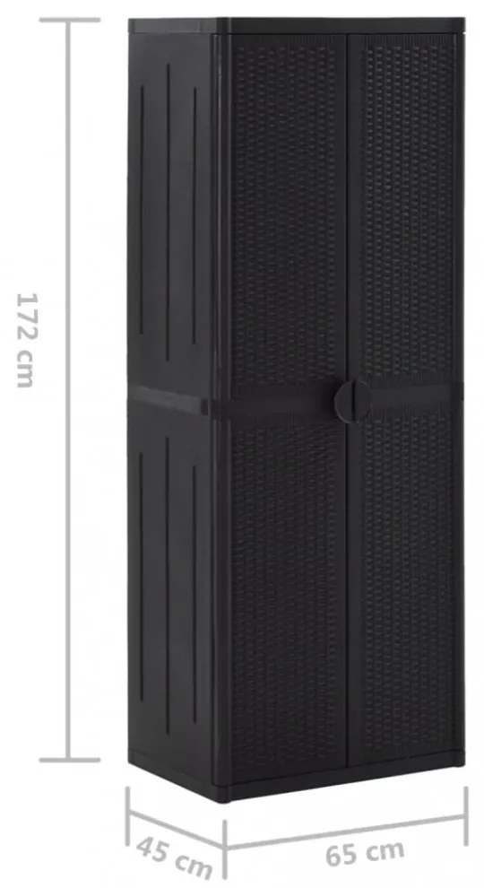 fekete PP rattan kerti tárolószekrény 65 x 45 x 172 cm