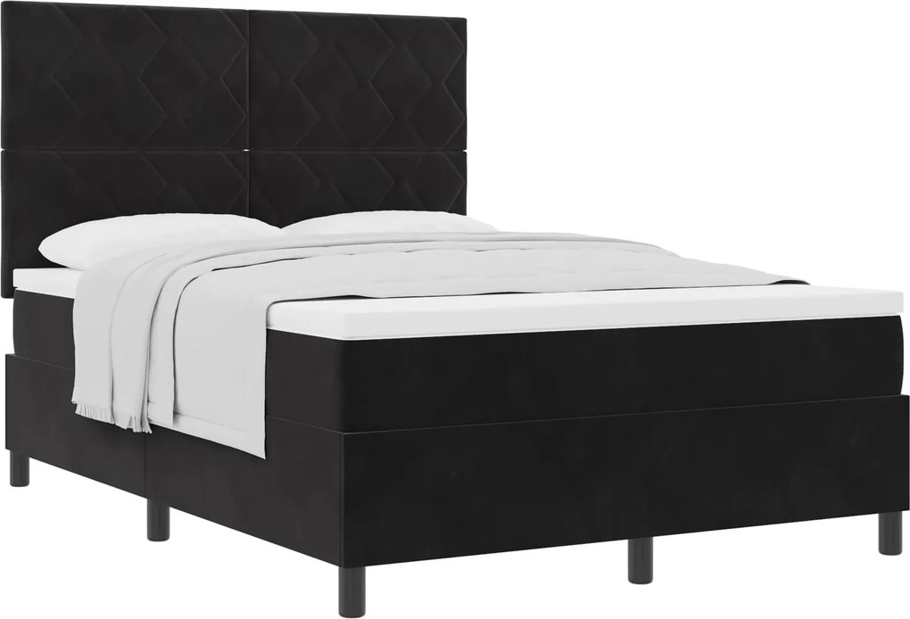 vidaXL Boxrugós ágy matracmal fejtámlával Fekete 140 x 190 cm szövet