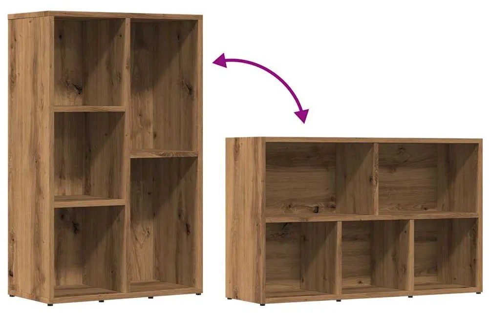 kézműves tölgy színű szerelt fa könyvszekrény 50x25x80 cm