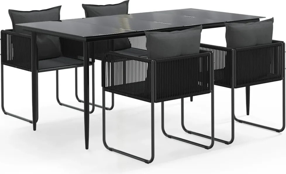 vidaXL 5 részes fekete kerti étkezőgarnitúra