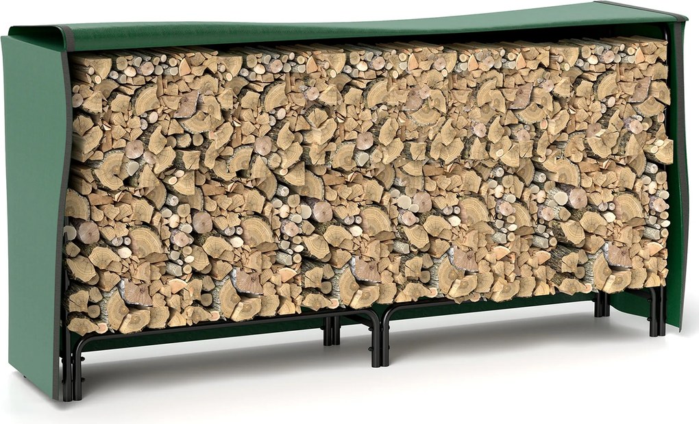 Outsunny Tüzifa Tároló 200 x 36 x 99 cm Vízhatlan Borítással, Állítható Tüzifa Tárolás Kertbe és Teraszra, Fém, Fekete | Aosom