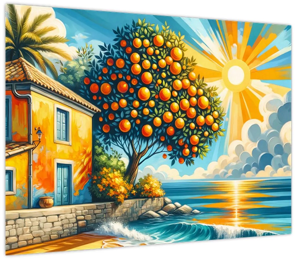 Üveg kép - Ház narancsokkal I. (70x50 cm)