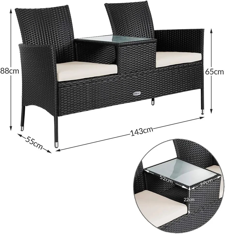 Casaria® Kerti rattan pad asztallal - fekete