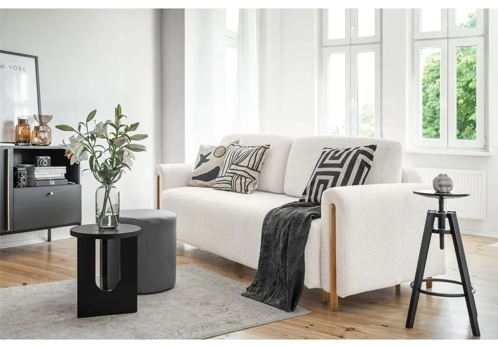 Krémszínű buklé kinyitható-tárolóhelyes kanapé 244 cm Arcadova – ELTAP