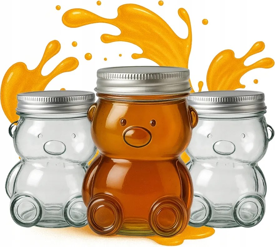 24x Befőttes üveg maci 30ml csavaros kupakkal fűszer befőtt méz dekoráció