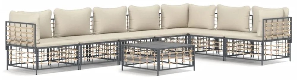 8 részes antracitszürke polyrattan kerti ülőgarnitúra párnákkal