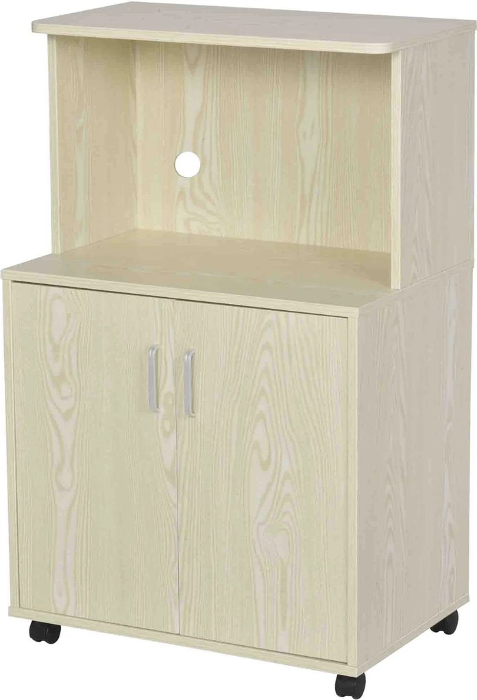 HOMCOM Mikrohullámú Sütő Melletti Konyhaszekrény 2 Ajtóval és Állítható Polccal Kerekeken 70 kg Teherbírás 60,4x40,3x97 cm Tölgy | Aosom