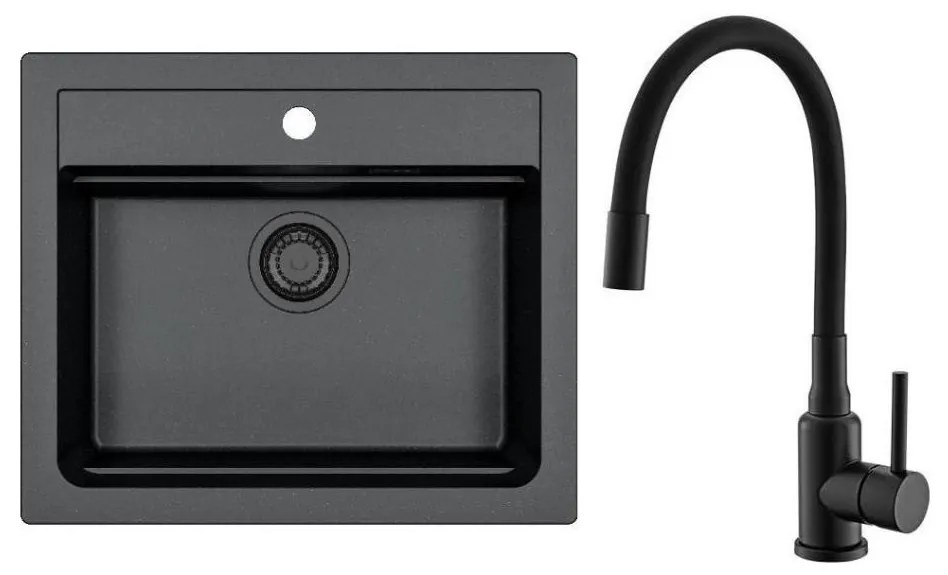 ALVEUS SETA23228 - konyhai mosogató ATROX+mosogató csaptelep MINTAS 34cm gránit/fekete