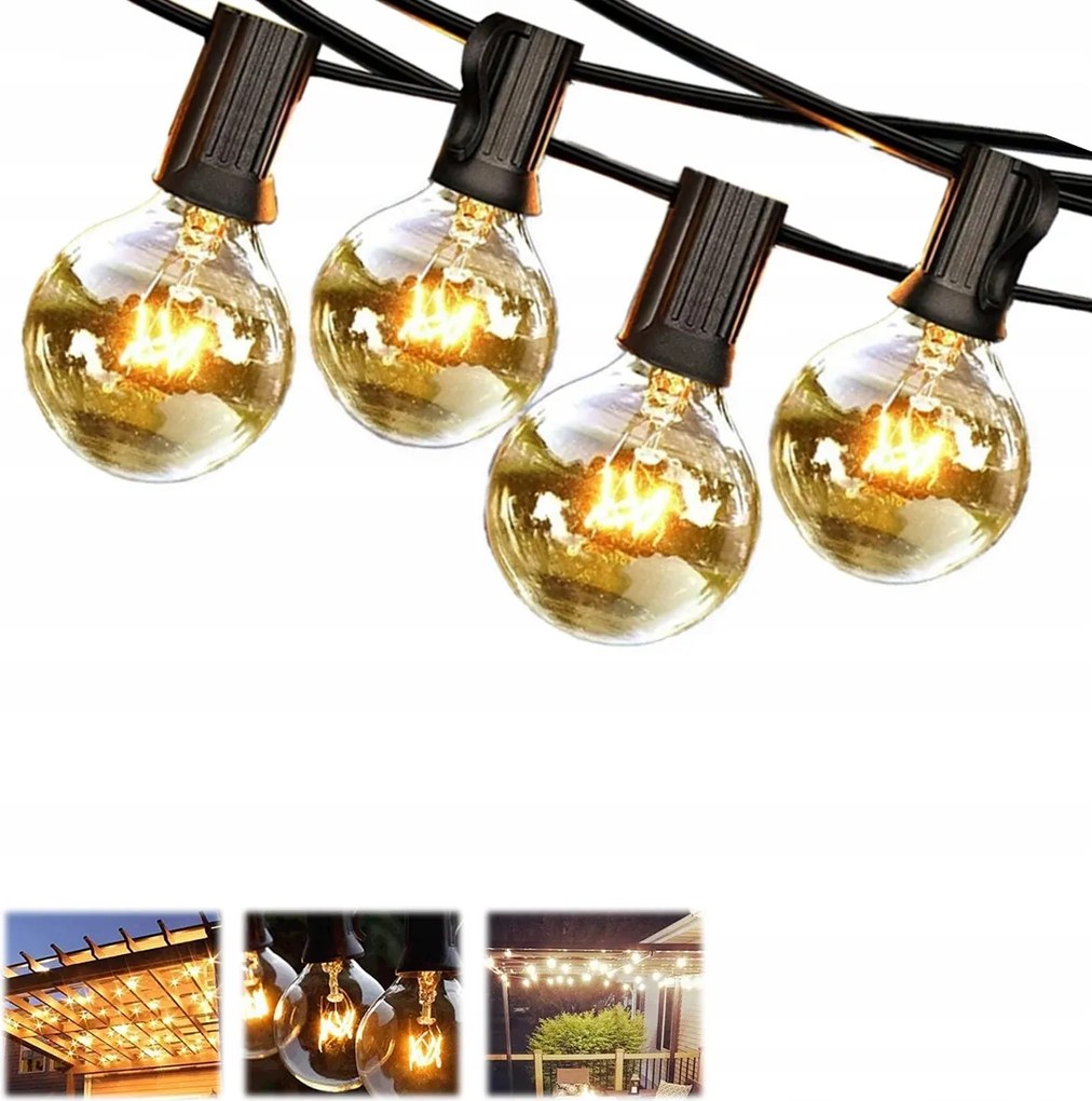 Fénylánc G40, 10+1 Lámpa, Izzók G40, Dekorációs Világítás