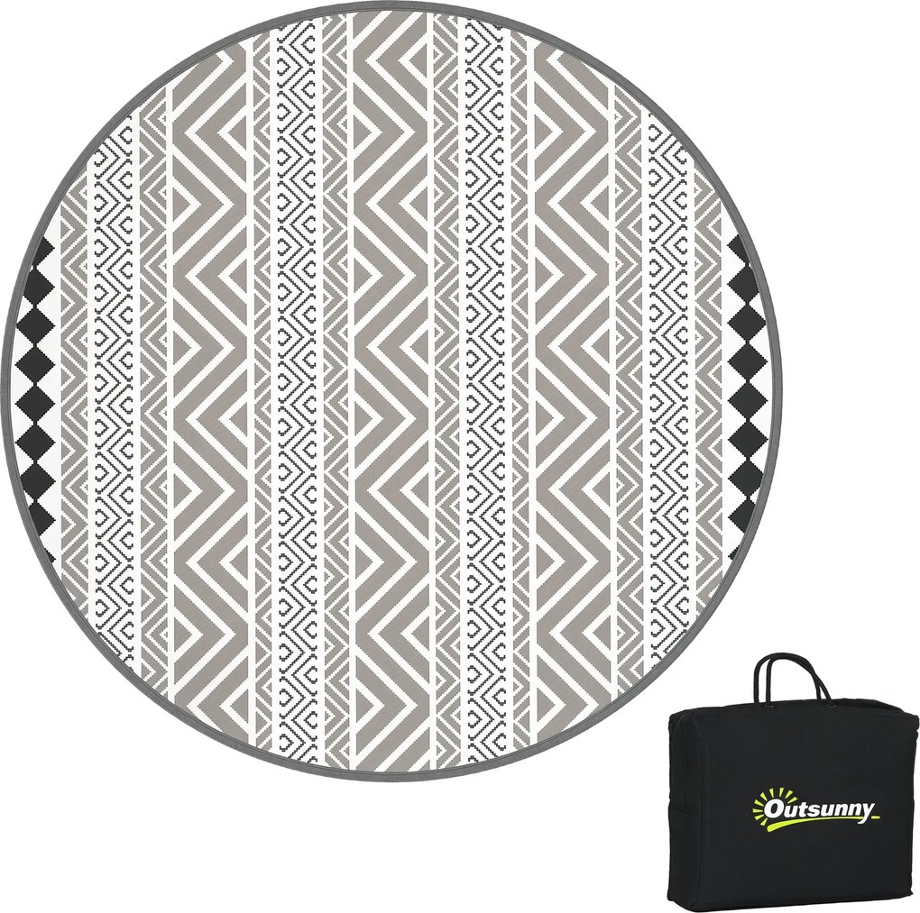 Outsunny Kerek Kültéri Szőnyeg Forgatható Mat, Vízhatlan Műanyag Szőnyeg Kertbe, Teraszra, Kempinghez, 180 cm, Szürke+Fekete | Aosom